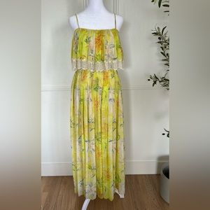 Kimchi Blue yellow floral maxi dress with lace detailing | small